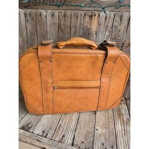 Vintage Tan‎ Faux Leather Carry On Luggage Travel Bag Weekend Bag